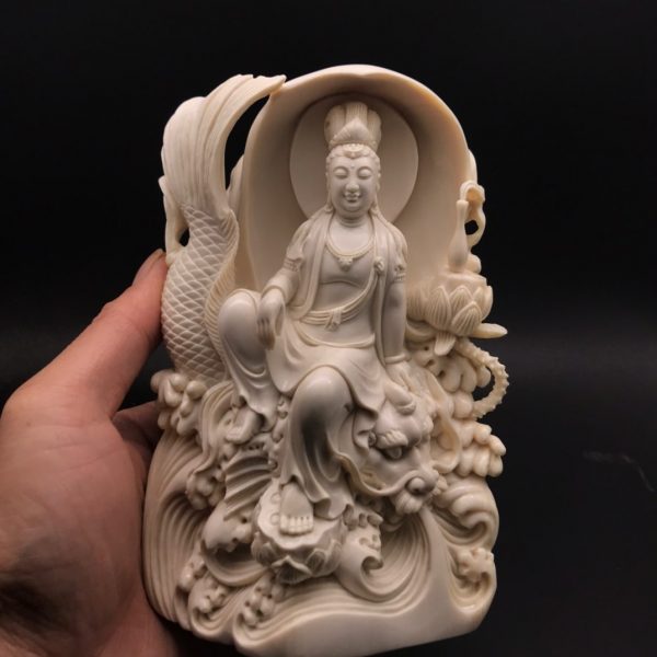 猛犸象牙鱼化龙观音摆件金亮大师作品
