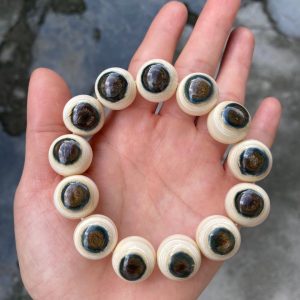 猛犸象牙18mm蓝眼睛蓝皮手串