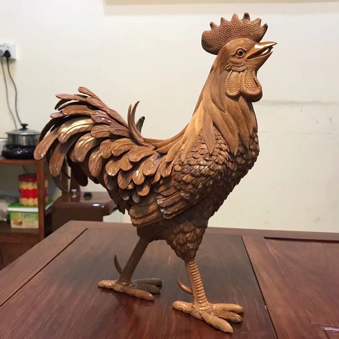 实木雕刻公鸡 生肖红木木雕工艺品公鸡一鸣惊人-阿里巴巴