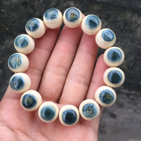 猛犸象牙蓝眼睛手串15mm天空蓝皮手串
