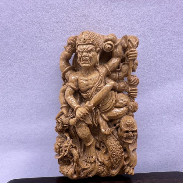 猛犸象牙六臂明王挂件 - 金亮大师手工镂空深雕